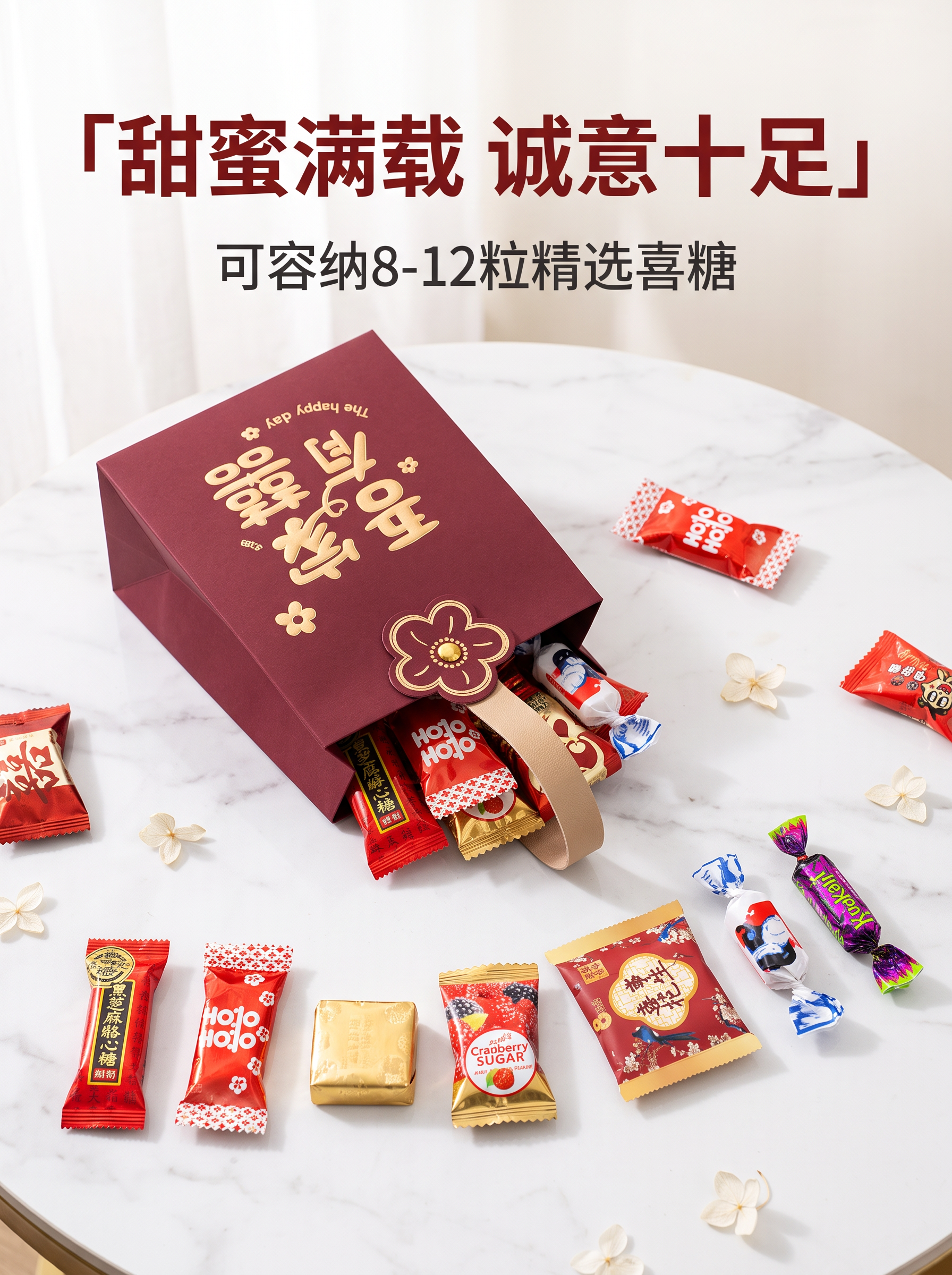 包好发货 大糖盒10-12颗喜糖成品金手提 喜糖+喜糖盒【成品喜糖不支持退换】