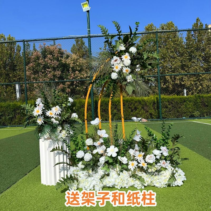 新款婚庆大款地排花仿真绢花成品装饰尤加利花排