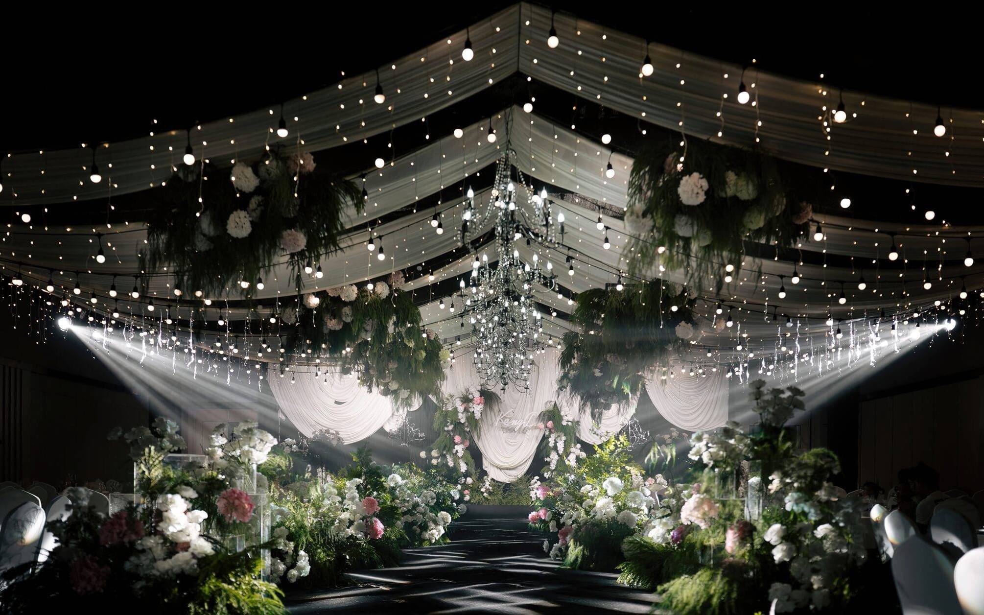  【囍记】白绿色韩式野生感布幔婚