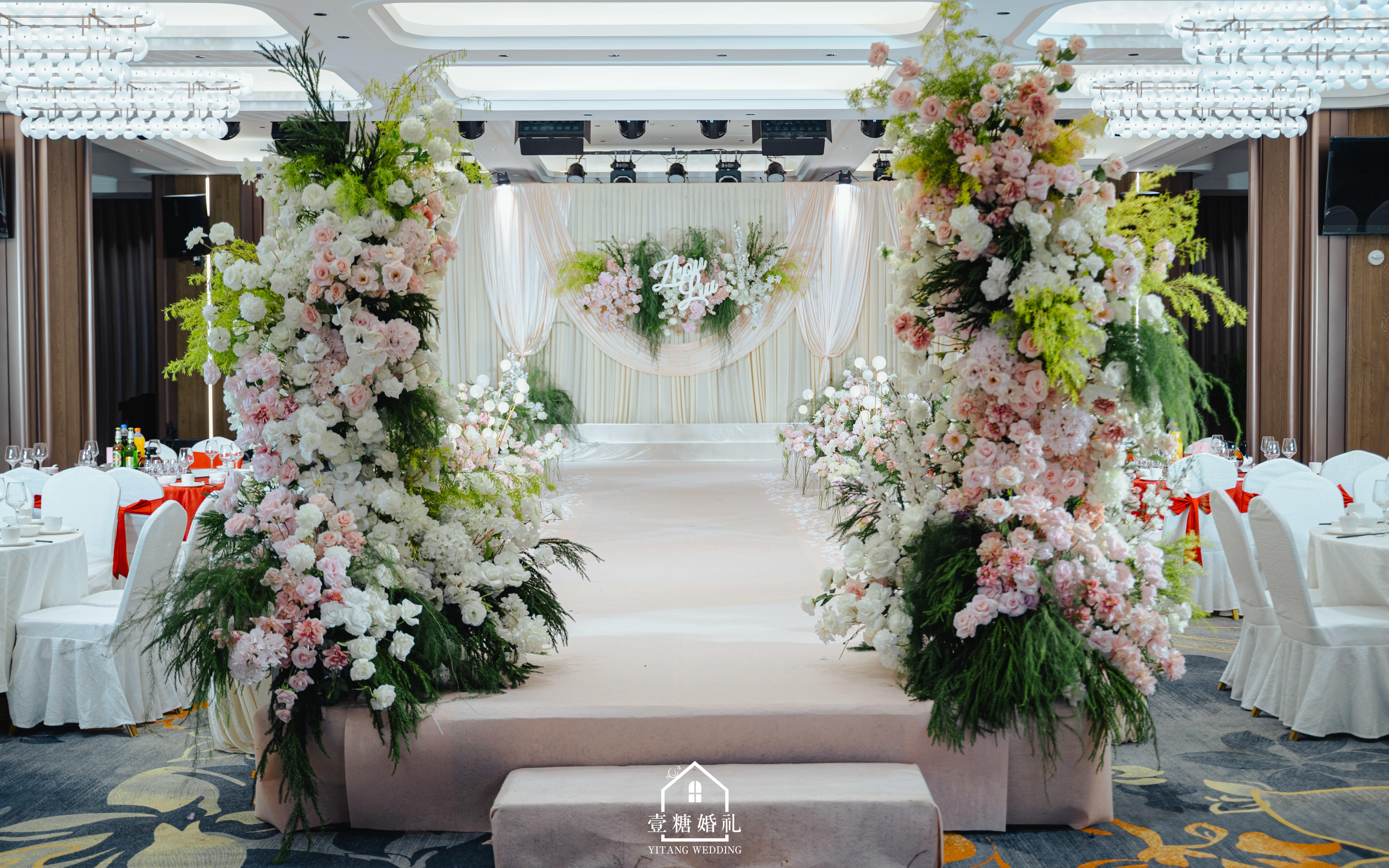 新款精致梦幻白粉色韩式布缦婚礼