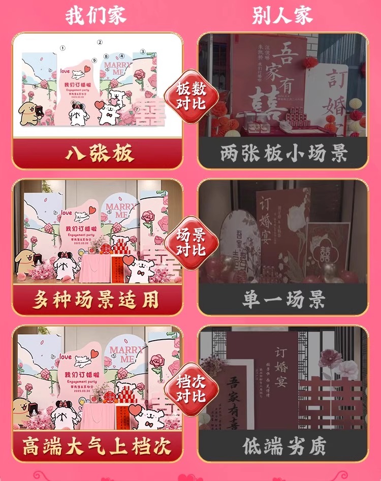 【线条小狗】订婚宴布置装饰场景全套摆台kt板背景墙订婚用品订婚布置【定制不可退 定制商品约5天内发货】