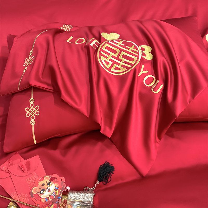 新款水洗磨毛刺繡四件套婚慶系列959611（床單+被套+2個(gè)枕套））