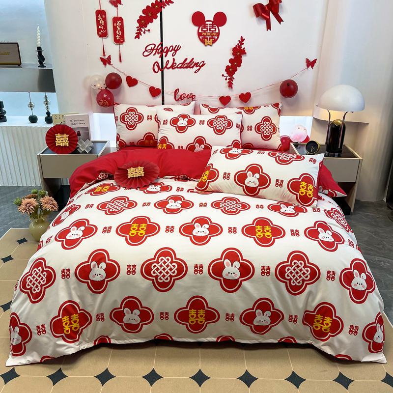 印花婚慶四件套2241655（床單/床笠+被套+2個枕套）