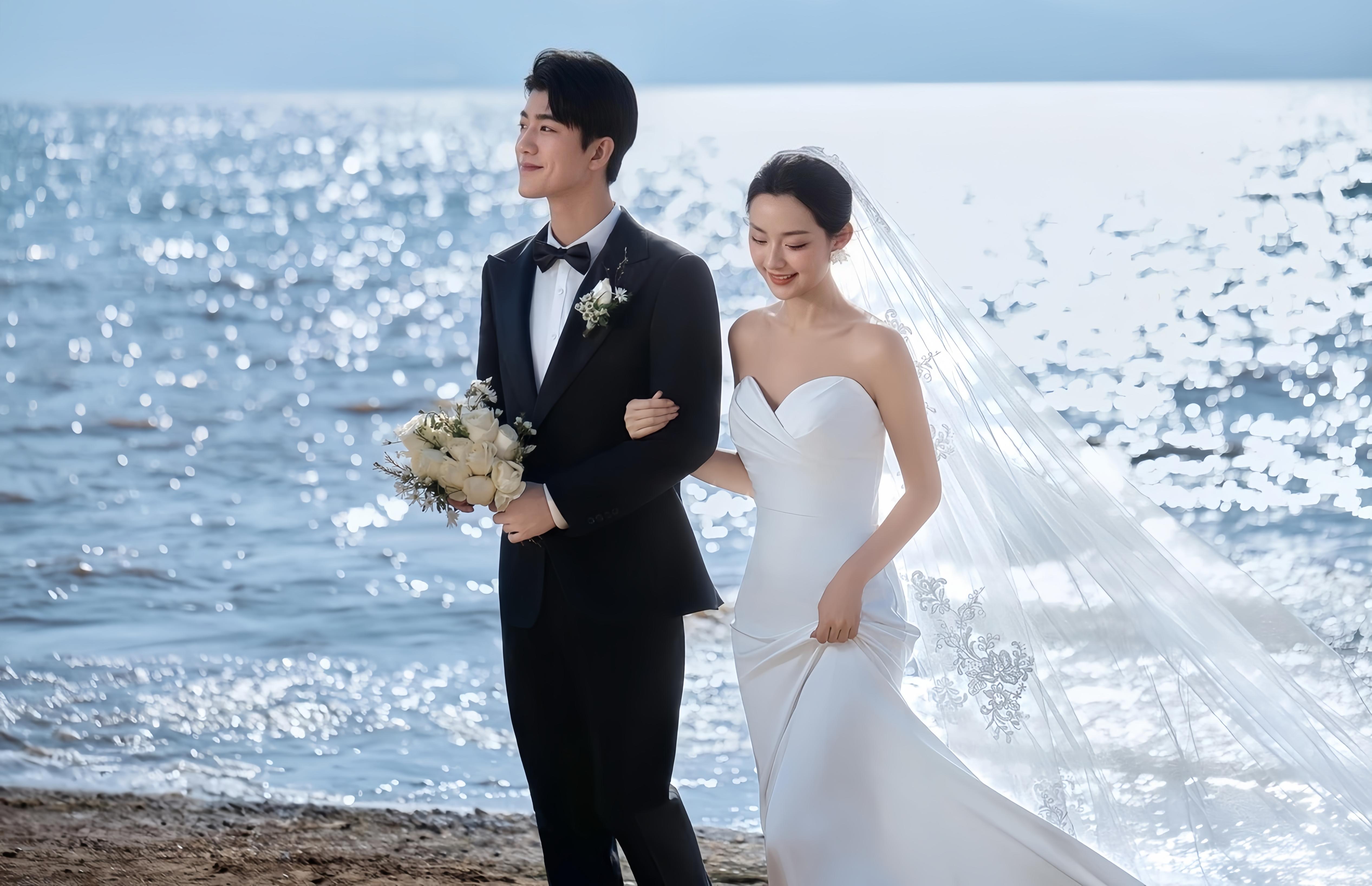 波光粼粼 旅拍海景礁石婚纱照！！