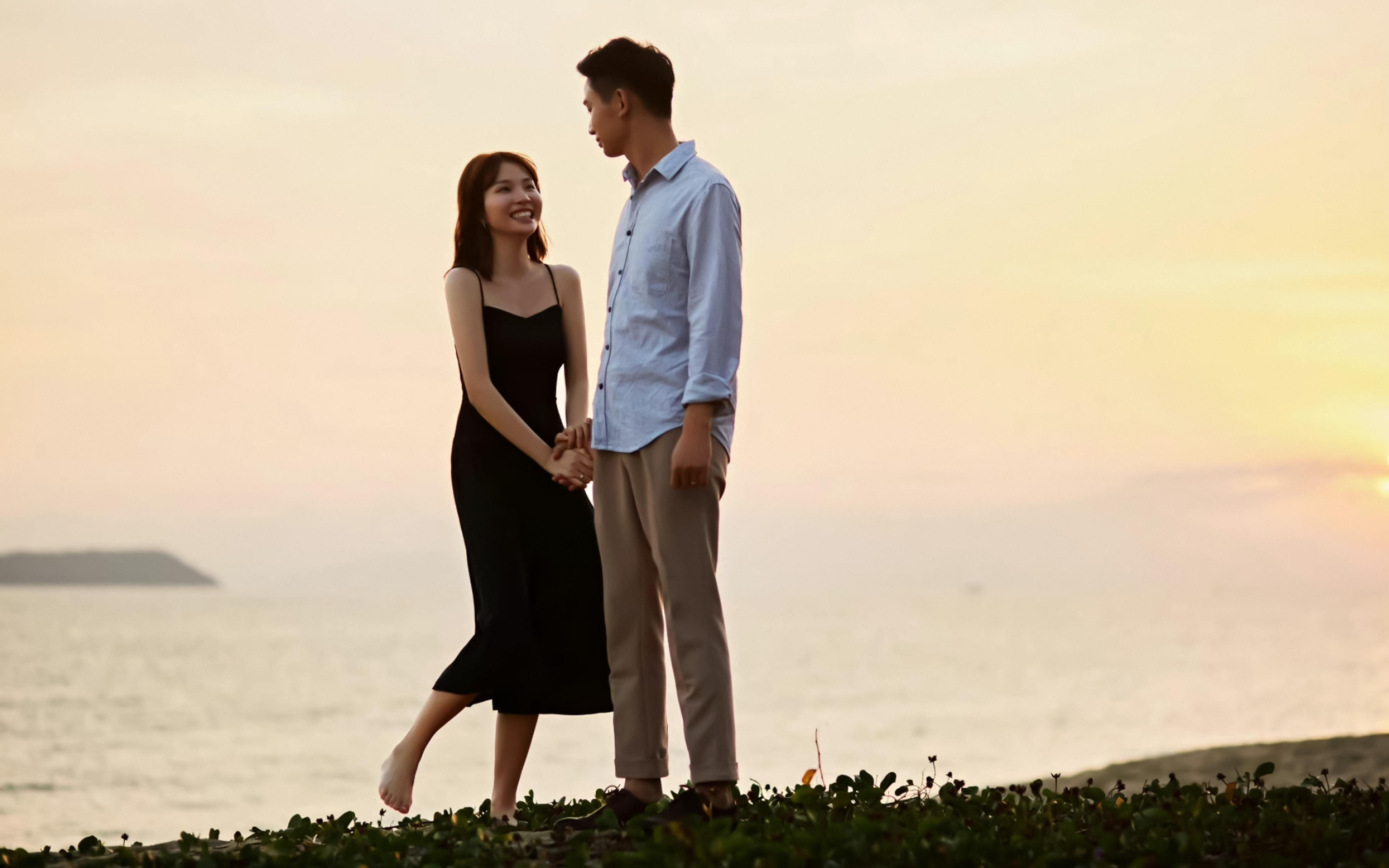 夕陽海景婚紗照丨青島婚紗照