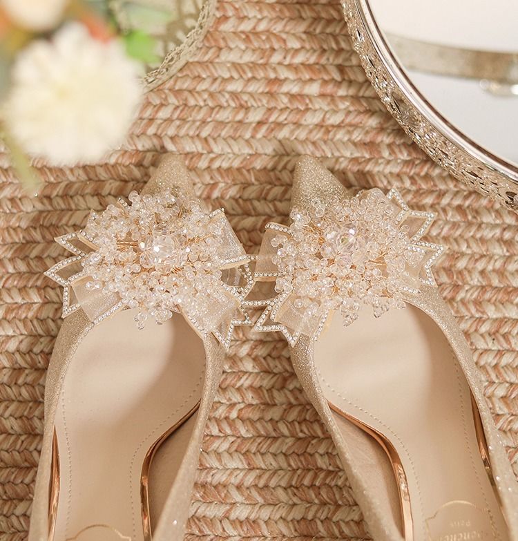 香槟色婚鞋秀禾两穿水晶鞋