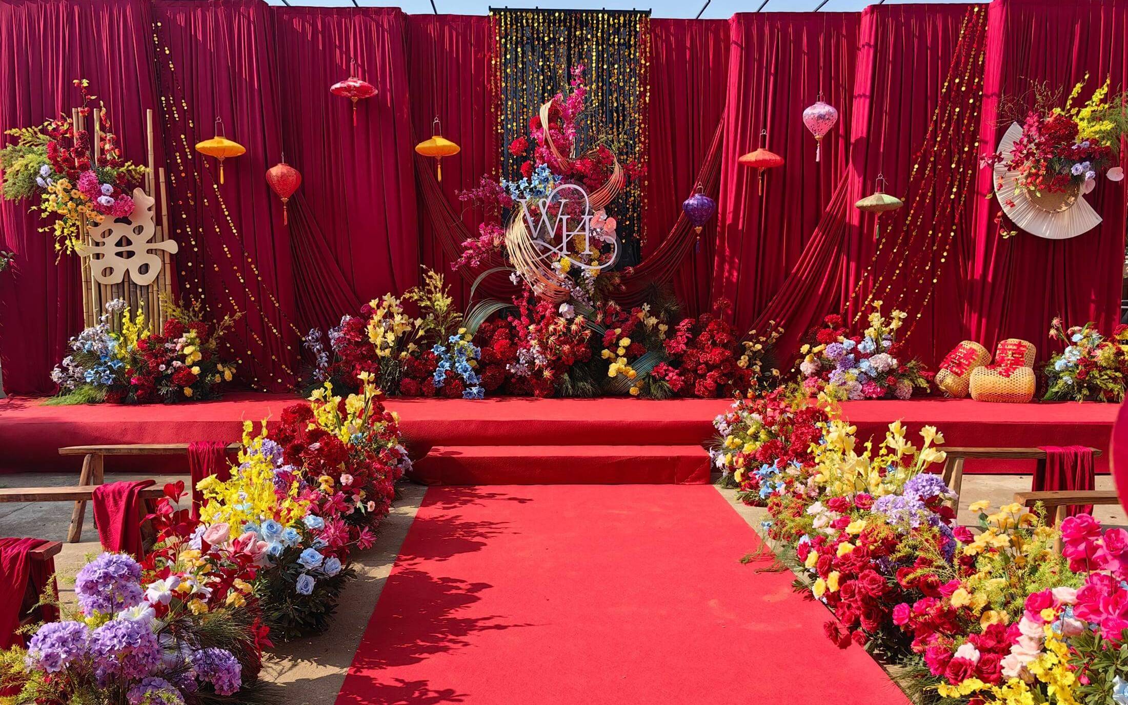 【美卡婚禮】戶外庭院——紅色新中式布幔亮片婚禮