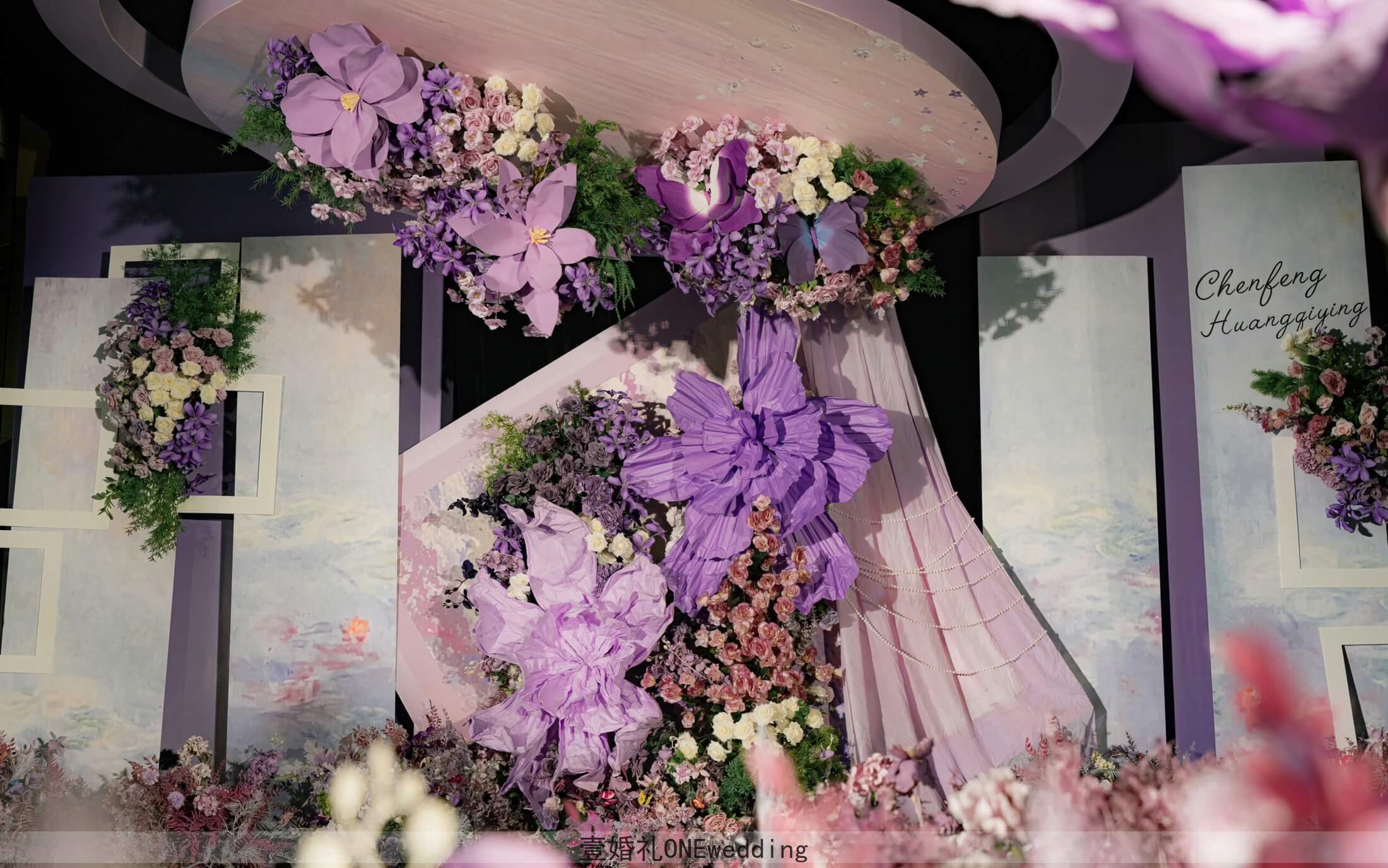 莫奈花园紫色复古油画风