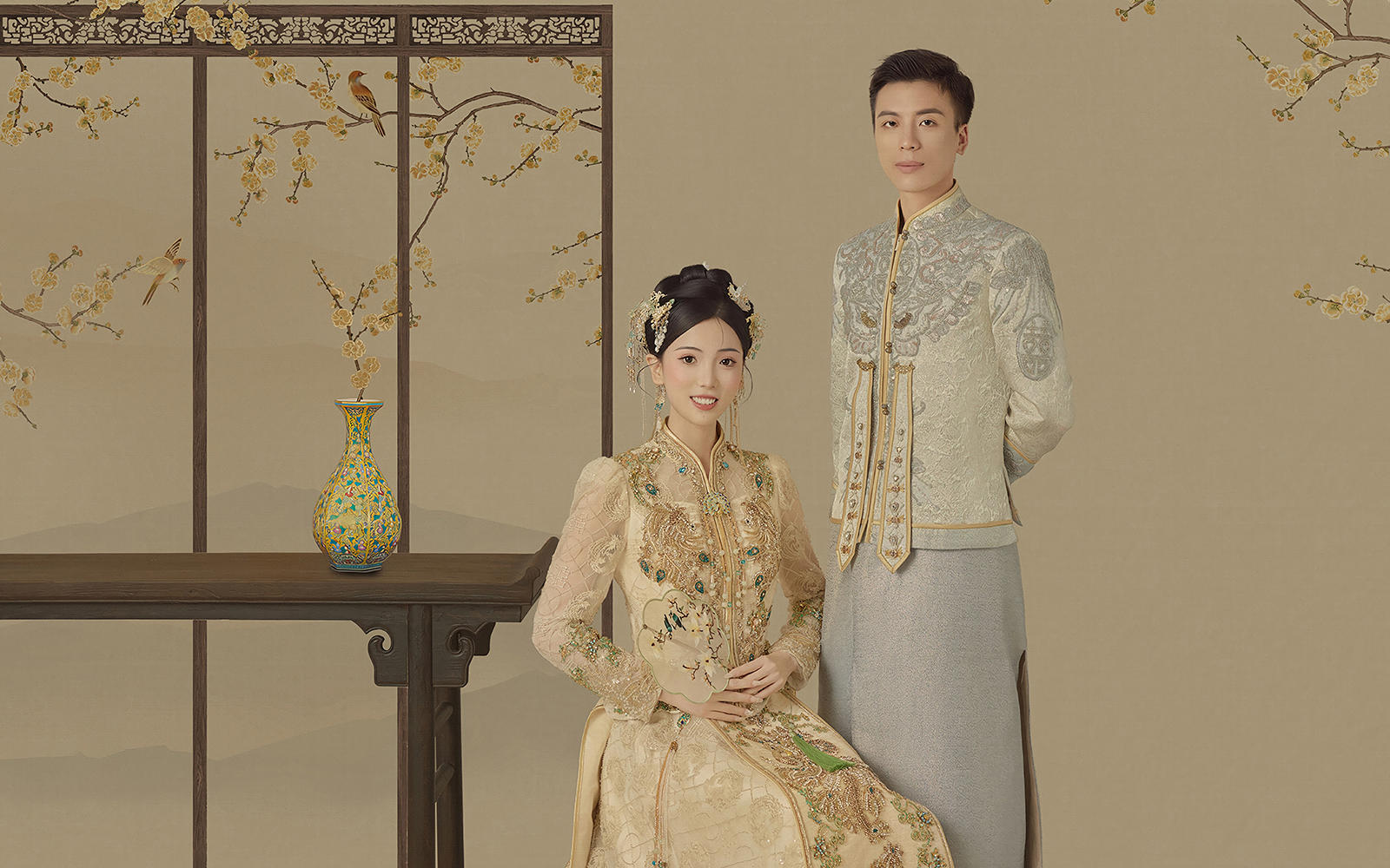 被追着问工笔画婚纱照‼️浅金秀禾美到窒息