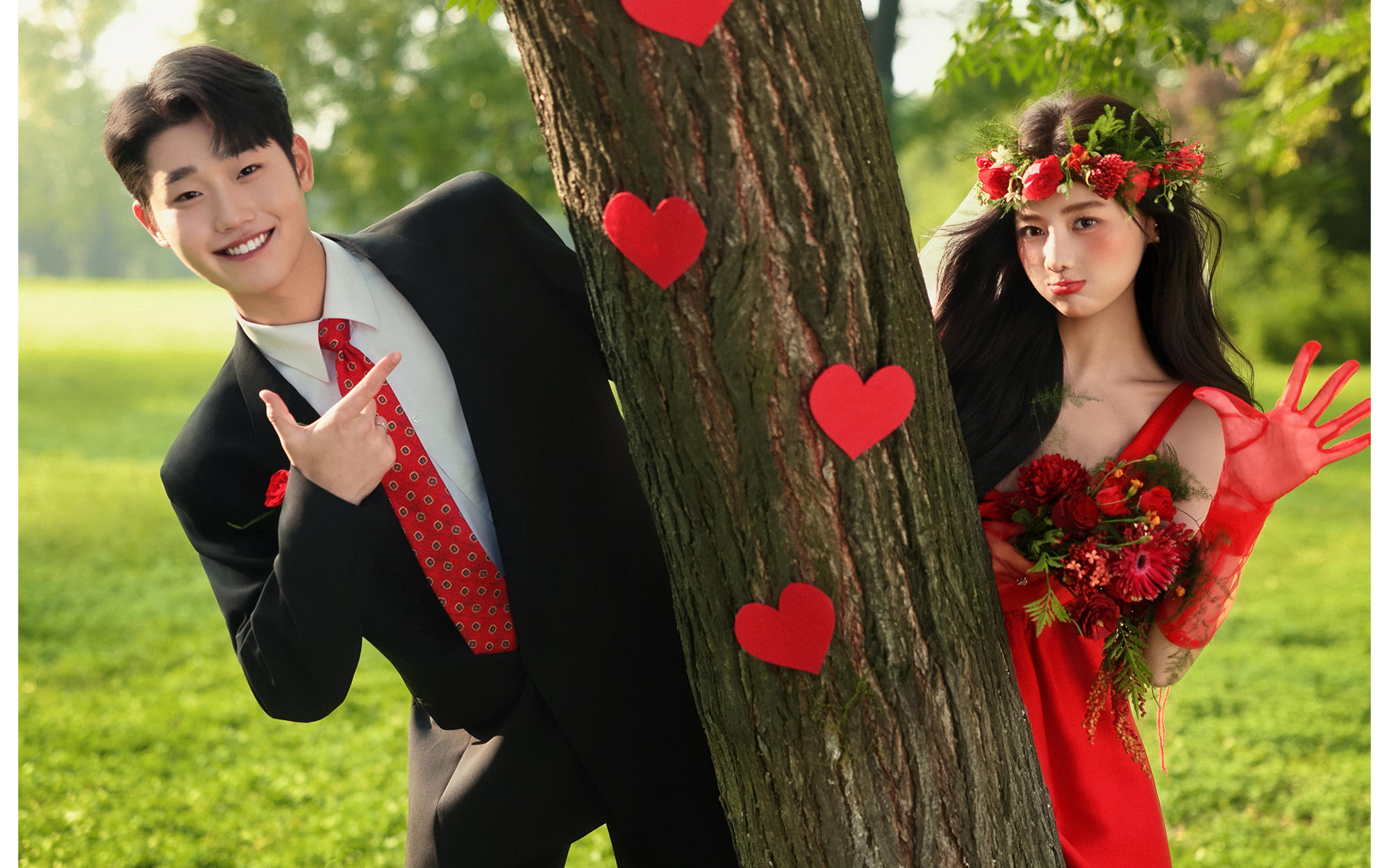 红裙草坪婚纱照太松弛啦（告白计划2.0）