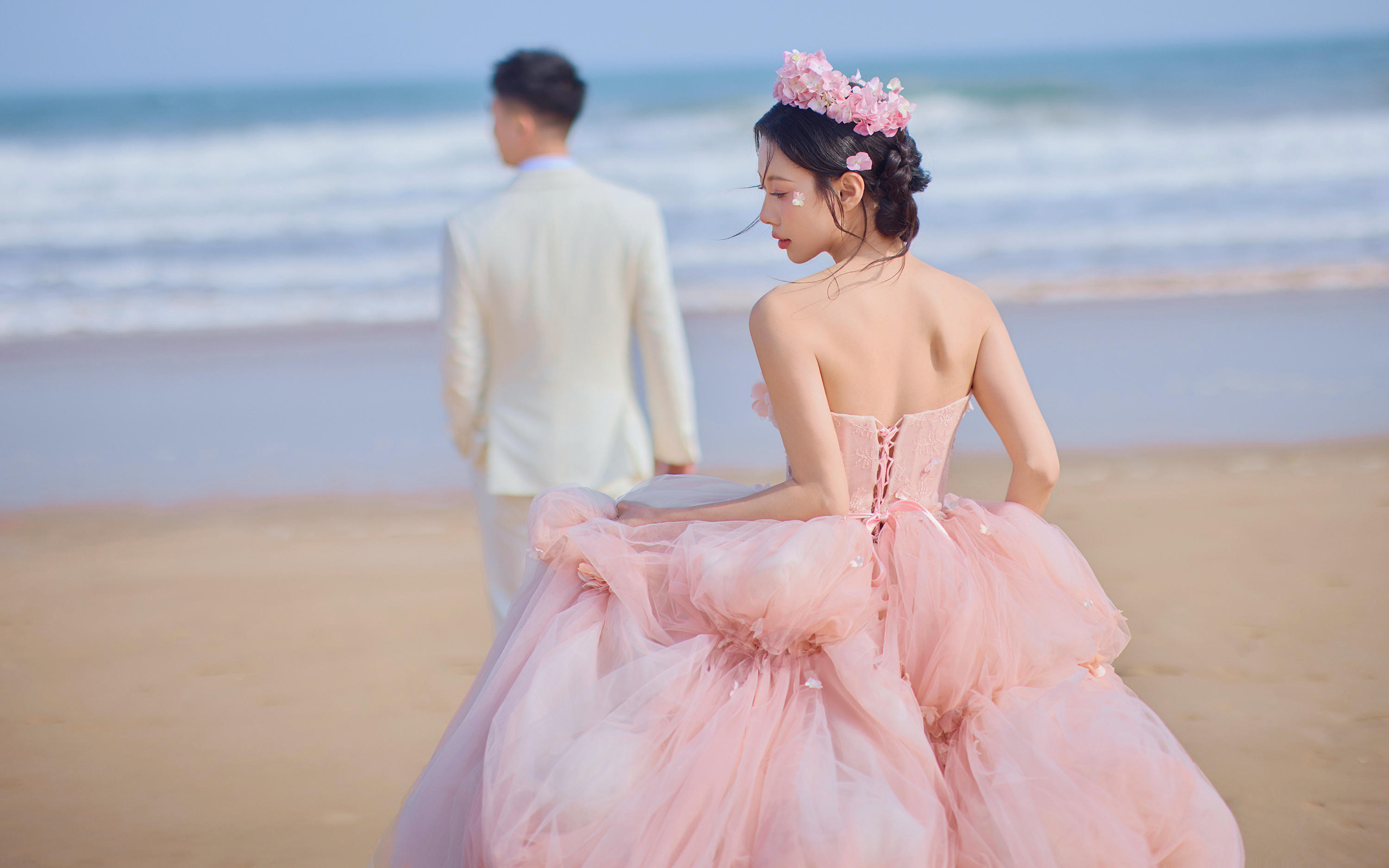 少女心的具象化💗梦幻海边花神婚纱照超爱~