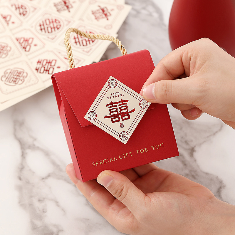 喜糖盒喜字贴纸款红色国风中式婚礼