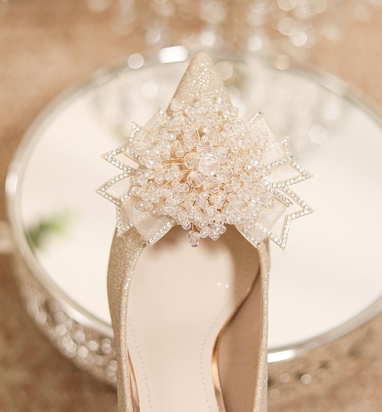 香槟色婚鞋秀禾两穿水晶鞋