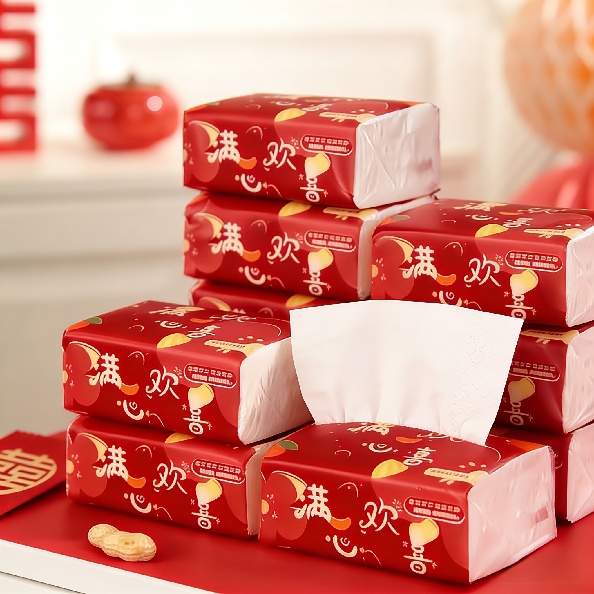 20包起 加厚紙巾四層紅色餐巾紙抽紙婚禮喜事酒席