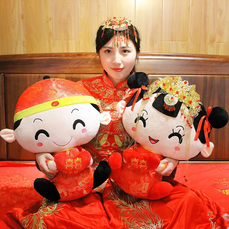 压床娃娃陪嫁娃娃坐姿金头饰