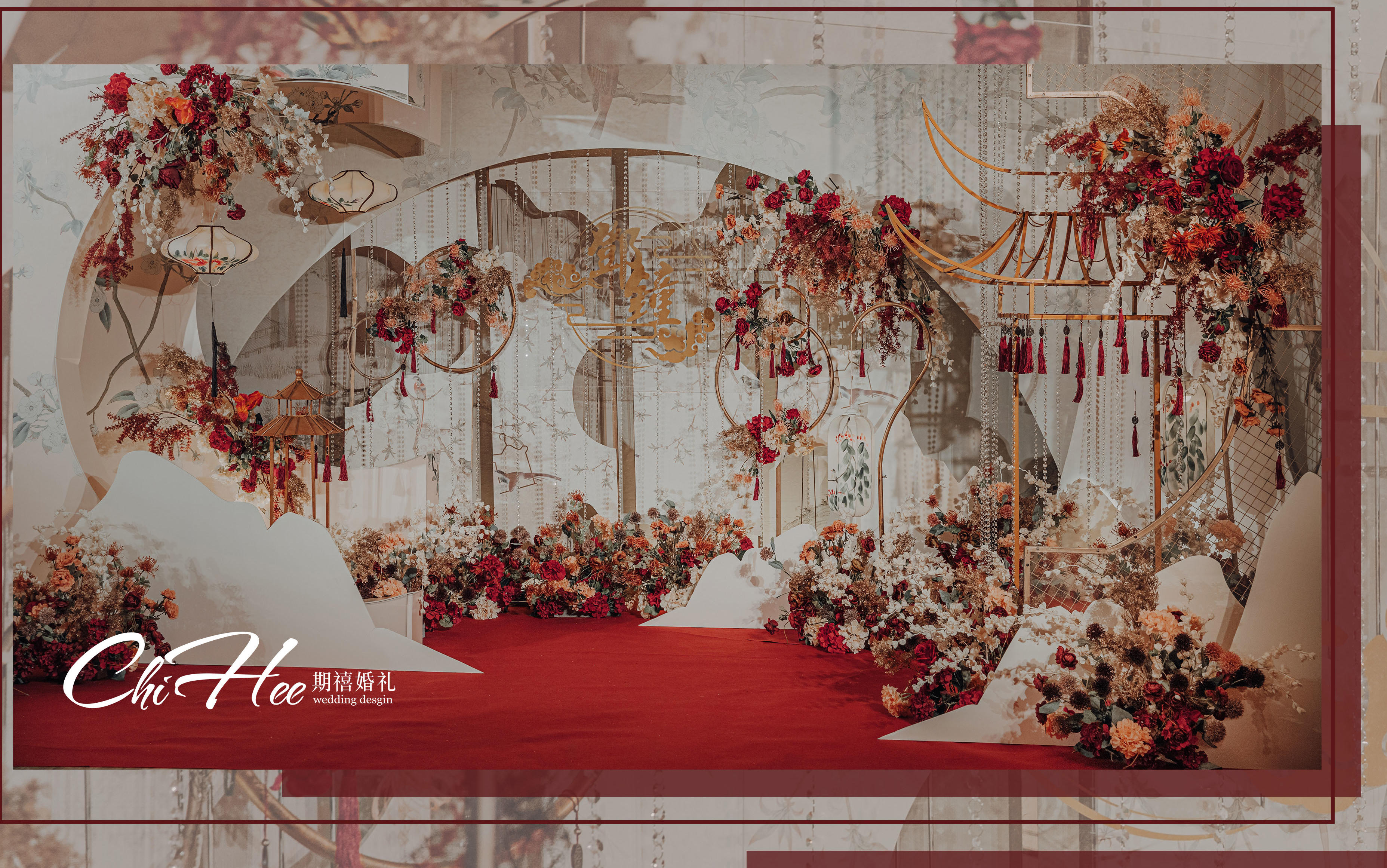 香槟配红色雅致新中式婚礼