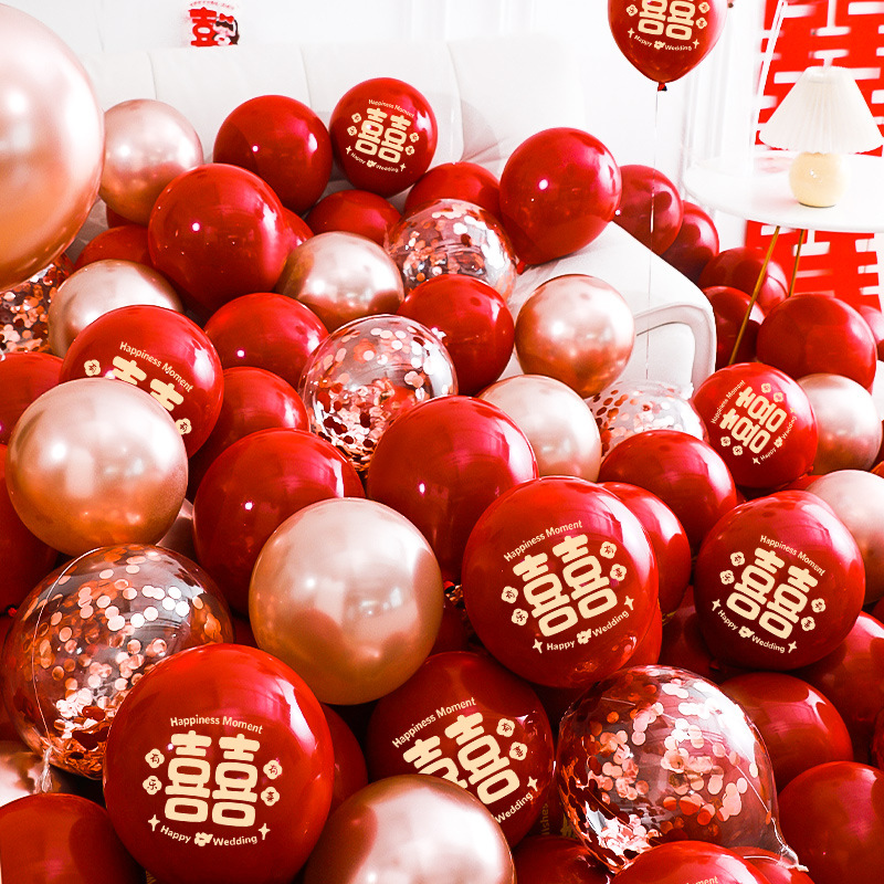 結婚氣球 紅色女方婚房客廳裝飾男方訂婚場景布置套餐婚禮用品