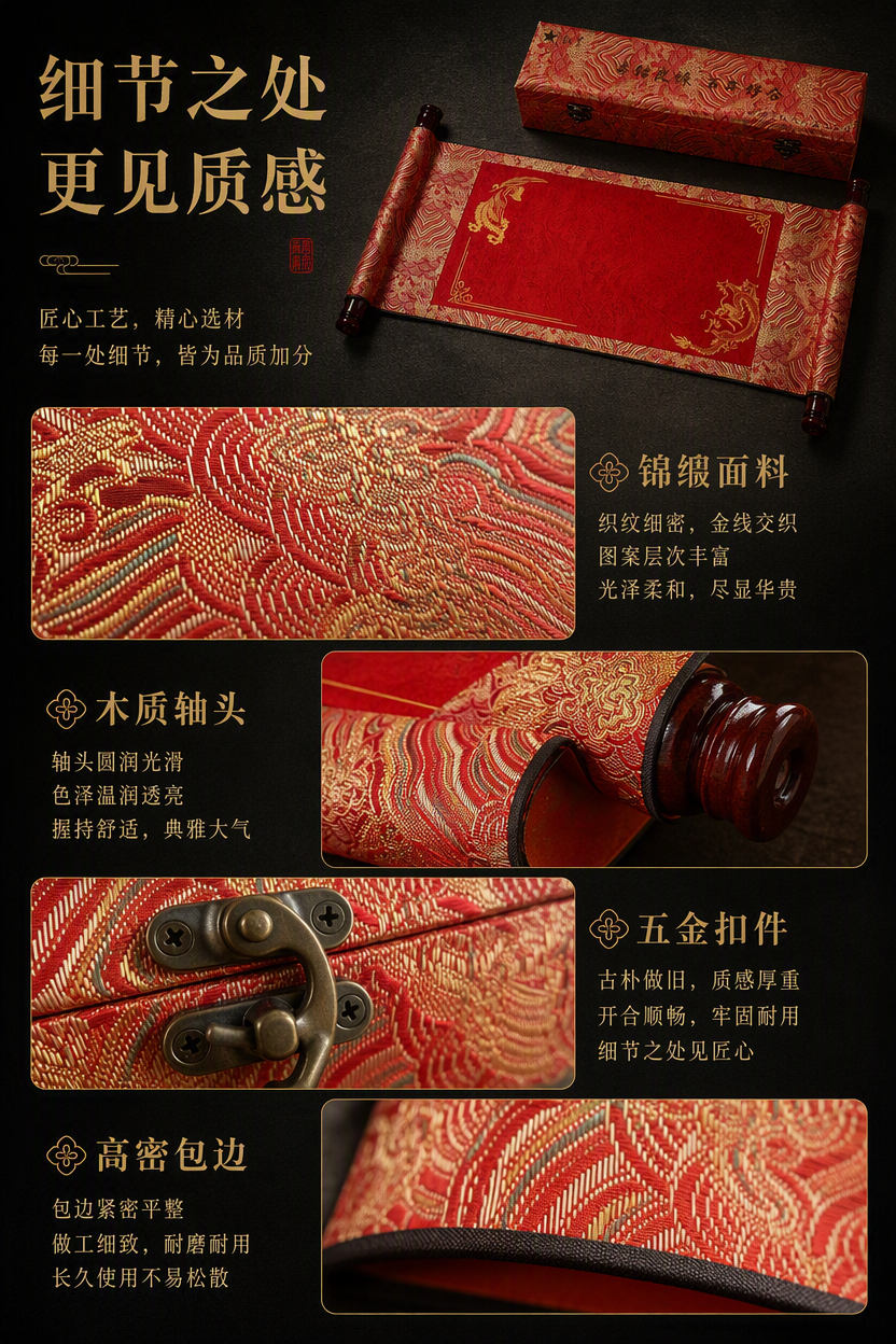 【0元抢购 下单签收返299无门槛券】中式卷轴锦缎宣纸纯手写婚书订婚书