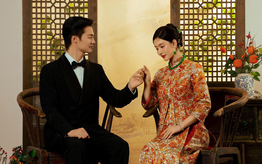 青岛婚纱照 中式秀禾厅堂院子
