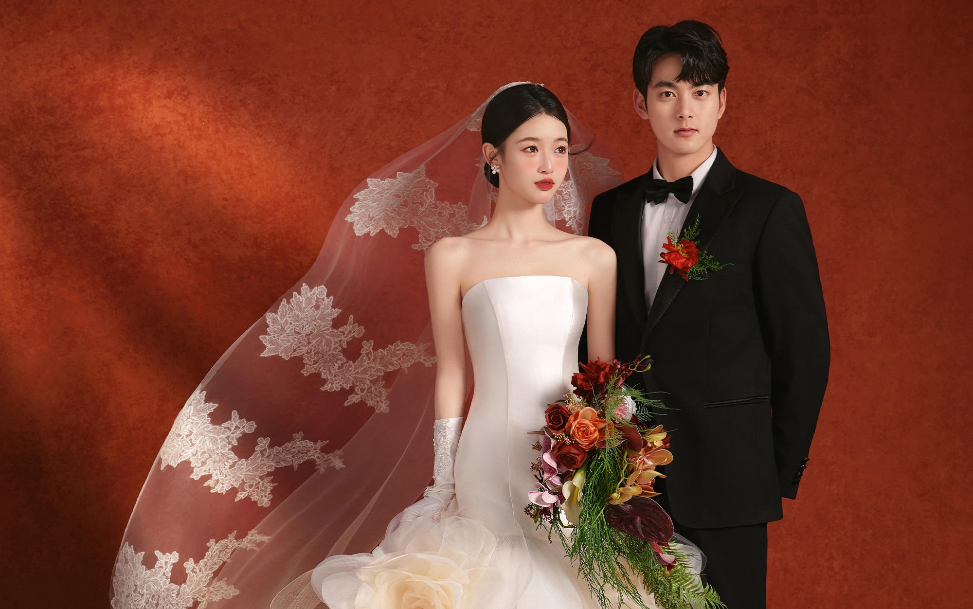 油畫輕復古紅婚紗照