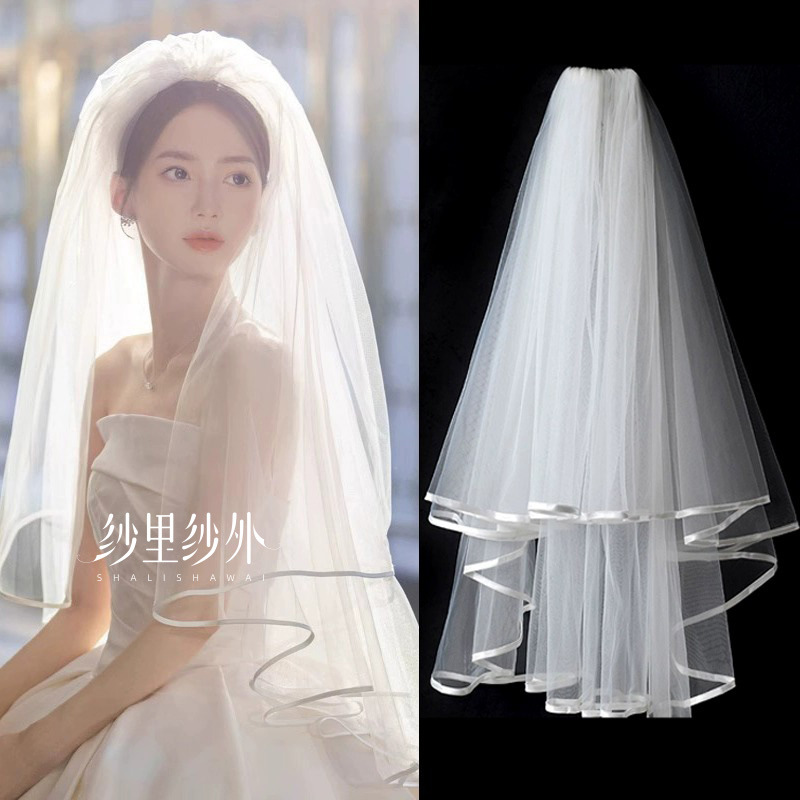 新款白色頭紗多層紗結(jié)婚領(lǐng)證拍照神器60-150cm