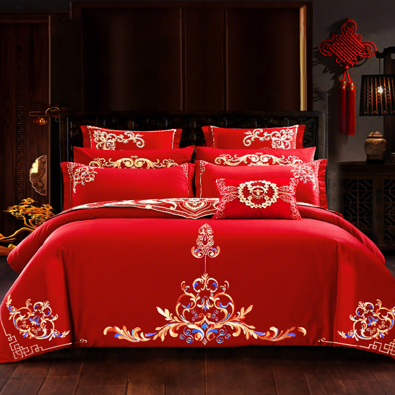 多款可选 80支全棉大红结婚简约四件套床品多件套