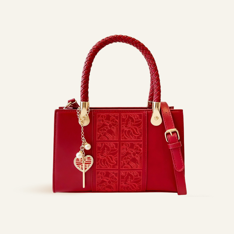 新款高级感小众红色手提链条婚包