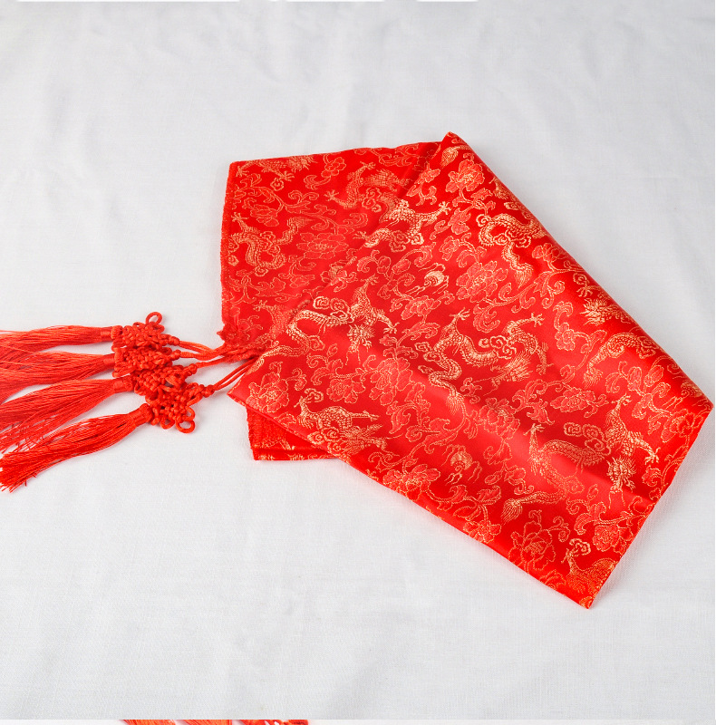 新娘龙凤花纹喜字带穗大红盖头结婚用品