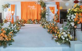 户外（庭院）橙白色简约婚礼