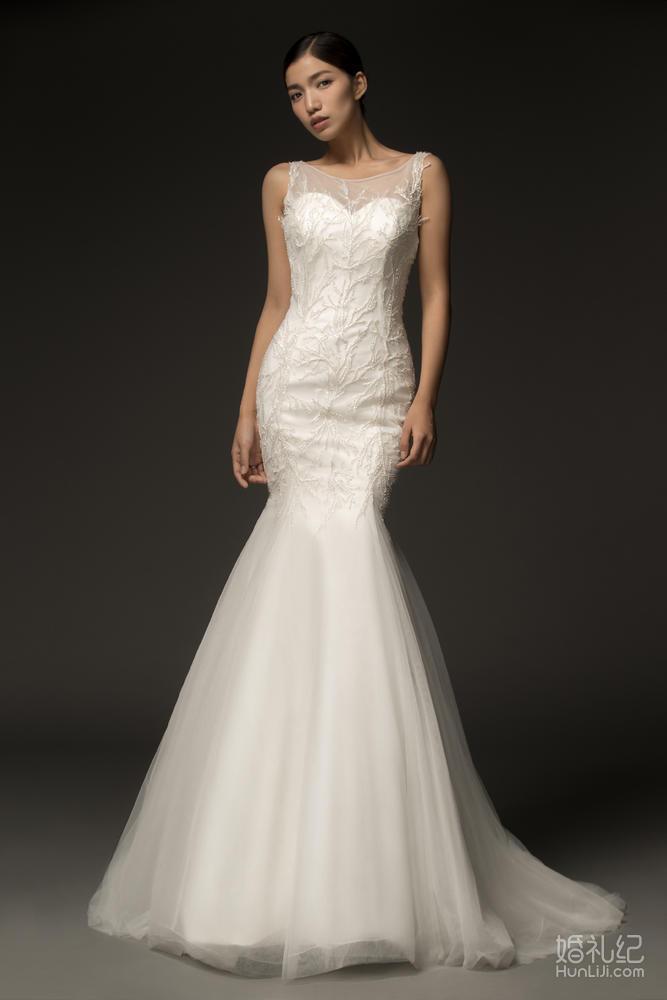 gladdonbridal树叶钉珠露背鱼尾,婚礼礼服店报价,婚礼纪 hunliji.com