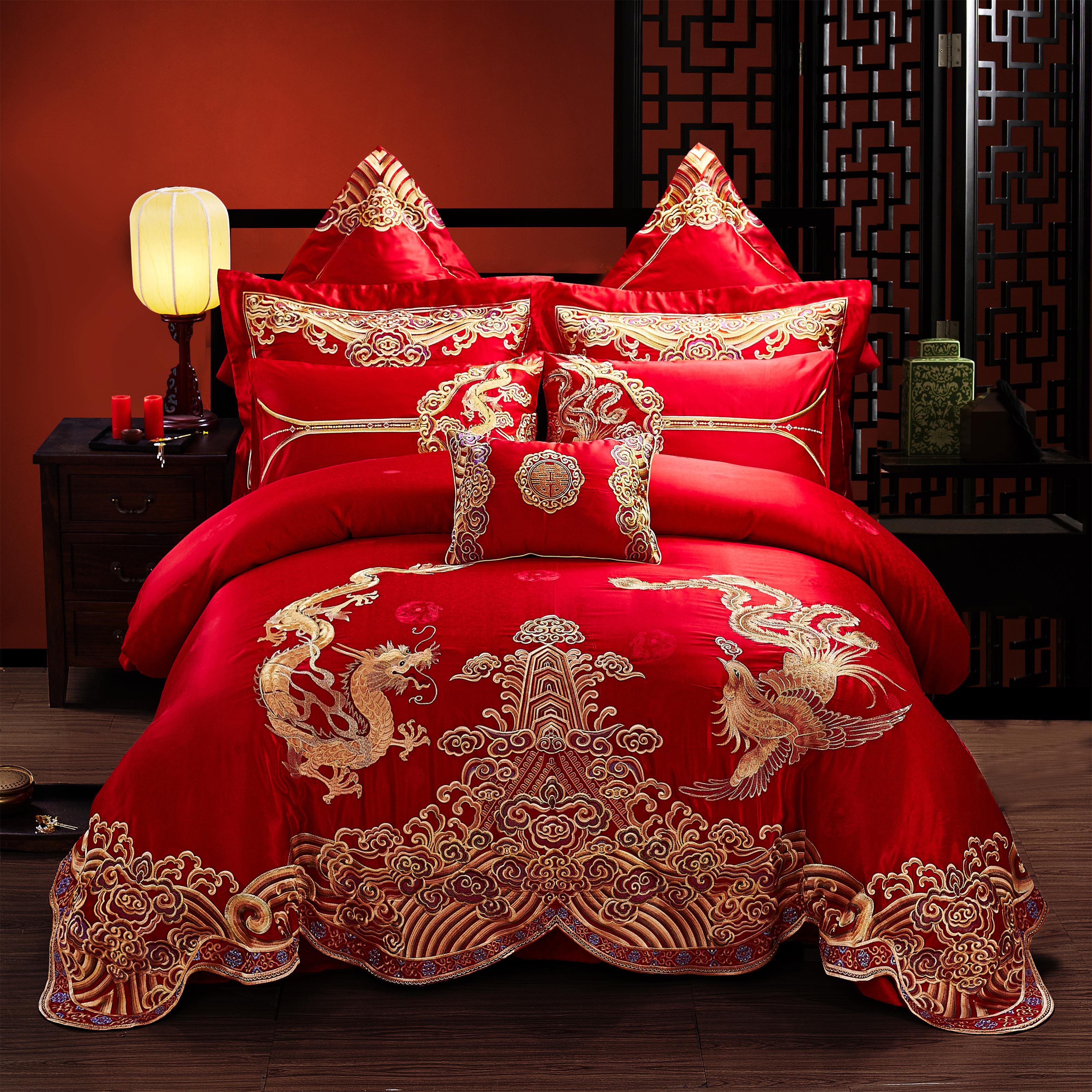 (高端系列)结婚绣花四件套龙凤喜庆大红多件套新婚送礼必备床品