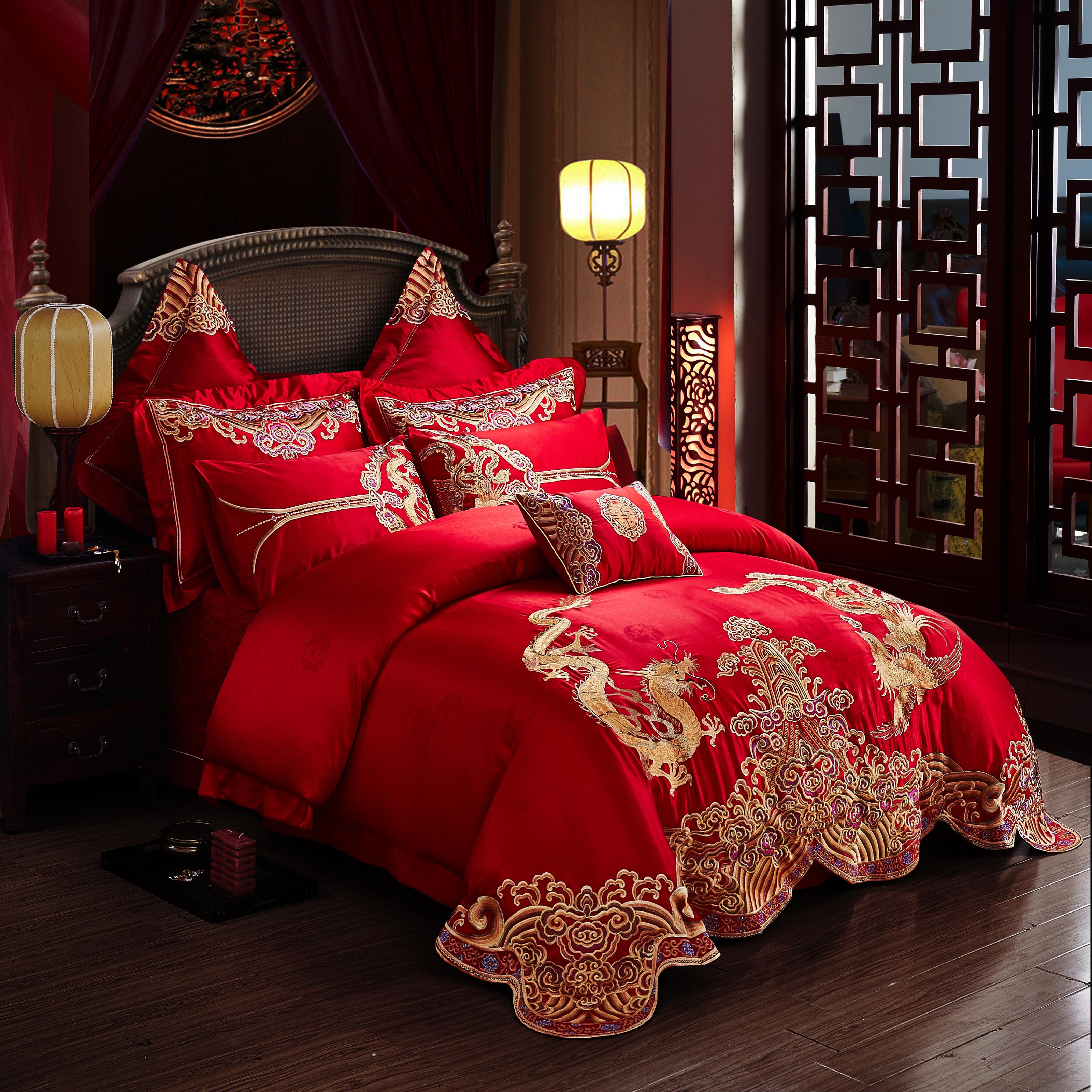 (高端系列)结婚绣花四件套龙凤喜庆大红多件套新婚送礼必备床品