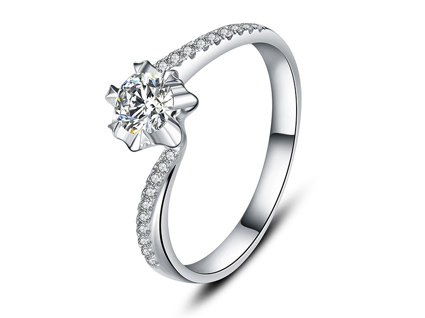 车花显钻扭臂排钻六爪款钻戒