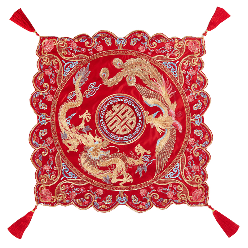 新娘头盖中式婚礼禾服配饰金龙金凤刺绣结婚红盖头新款盖头 此款