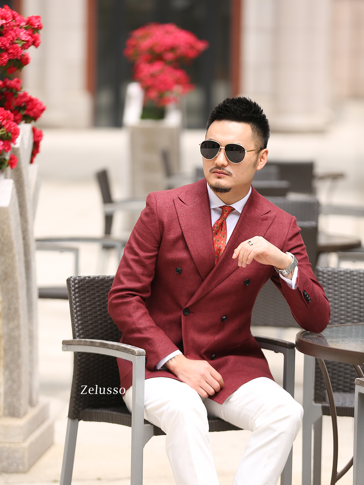 zelusso奢至西装高级定制案例 -【奢至】毛丝麻绛红色双排扣【礼服