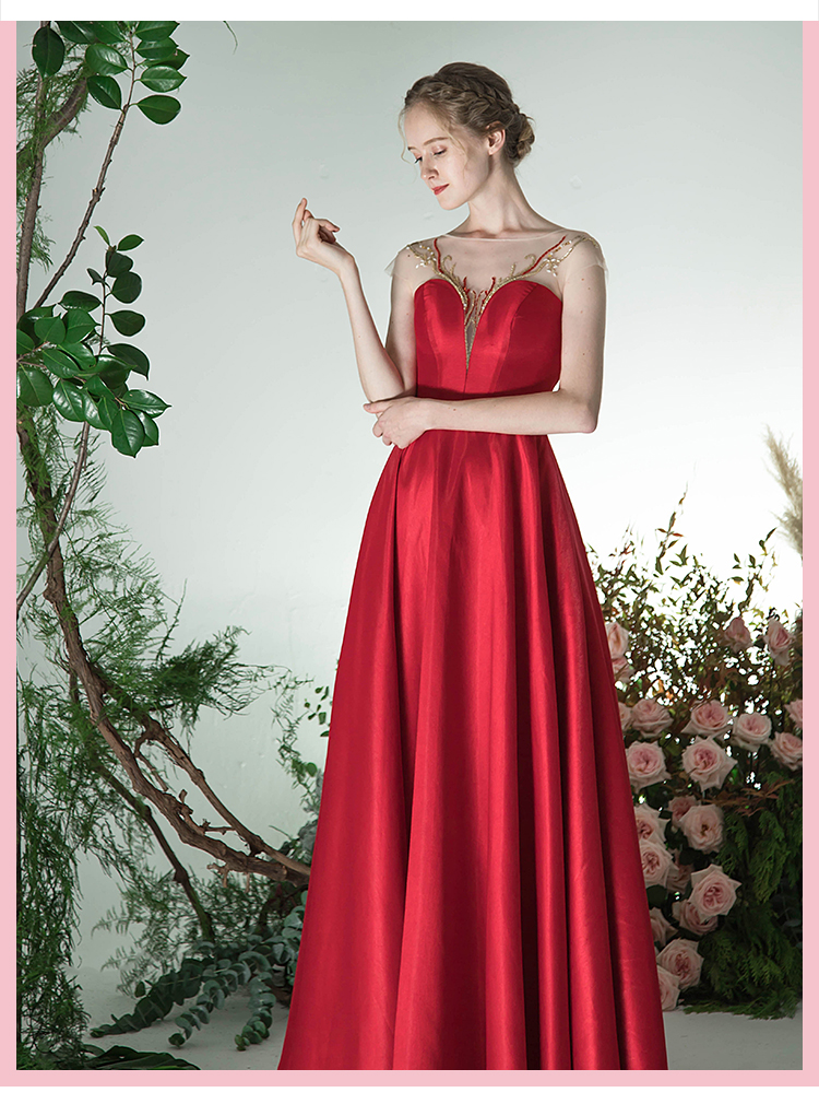 la promise | 双肩透视缎面敬酒服