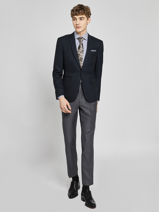 泰利亚tallia面料蓝绿色提花休闲单西上衣