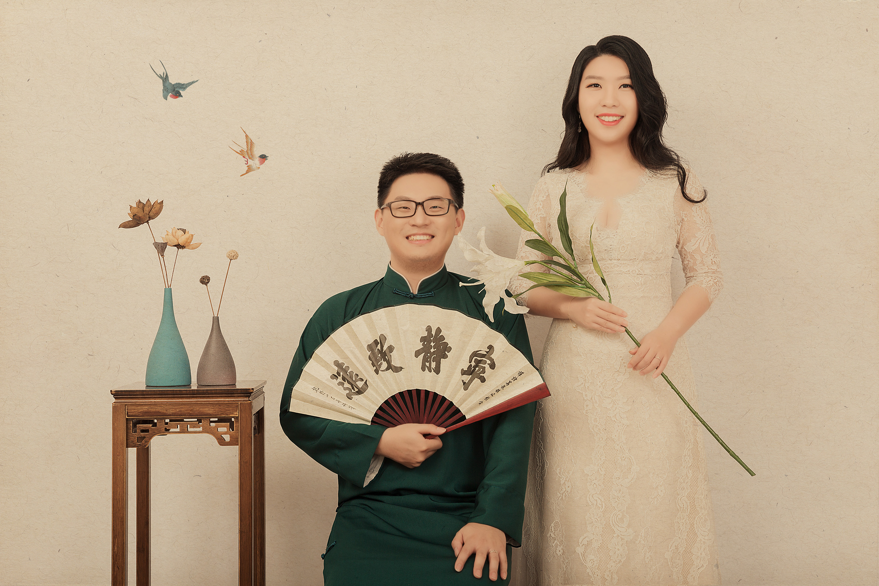 白蜗牛  中国风工笔画写真  汉服 旗袍 古装