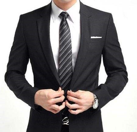 黑色西咋混个+银色条纹领带