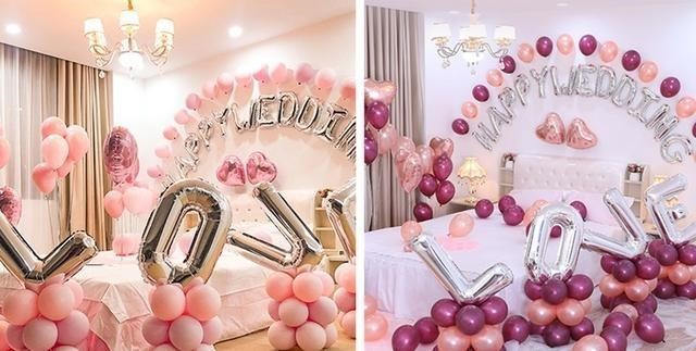 渐变粉色气球婚房布置搭配