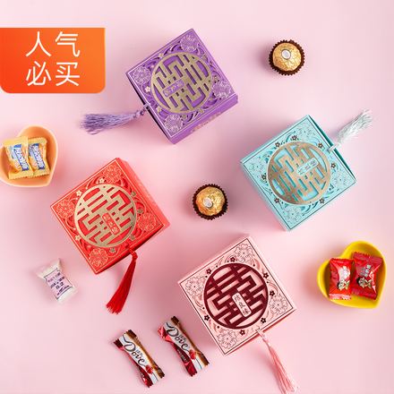 中式流蘇喜字喜糖盒含糖成品