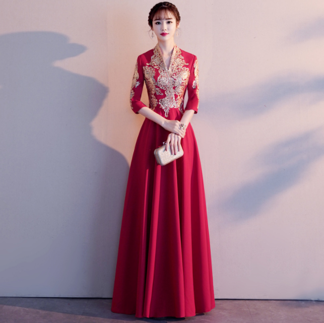 中式红色晚礼服3
