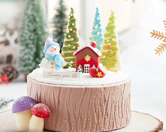 网红创意圣诞雪人森林生日蛋糕