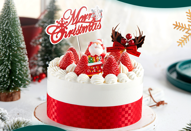 网红创意圣诞雪地派对草莓生日蛋糕
