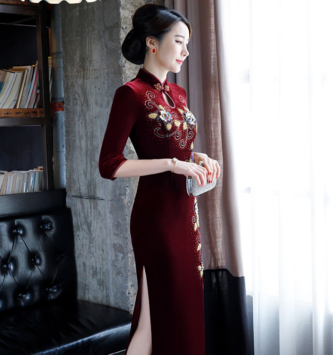 中老年冬季旗袍裙图片