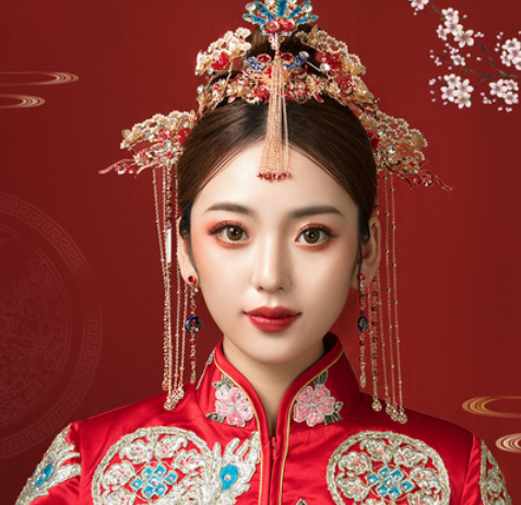 中式婚纱头饰图片