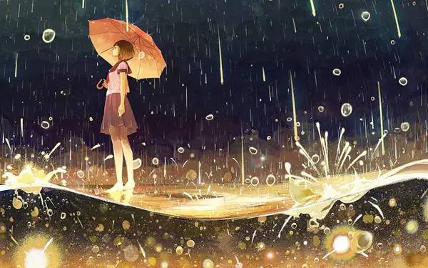 女生在雨中撑伞站立
