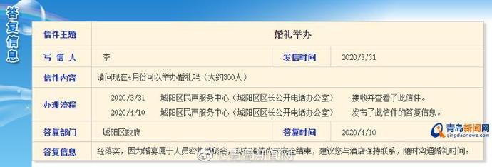 青岛市城阳区政府在青岛政务网回复网友
