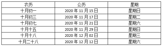 农历2020年10月结婚吉日