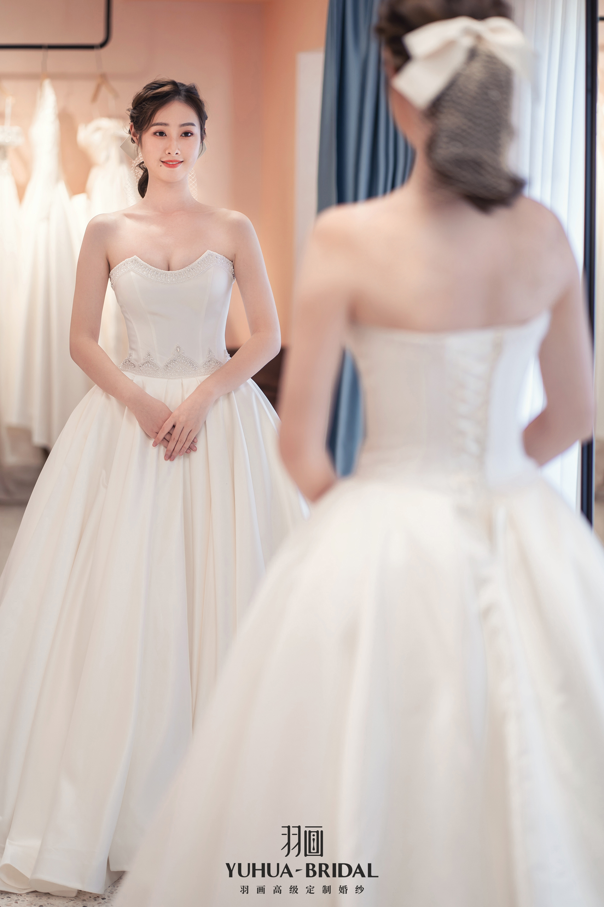 YUHUA臻选缎面抹胸主纱